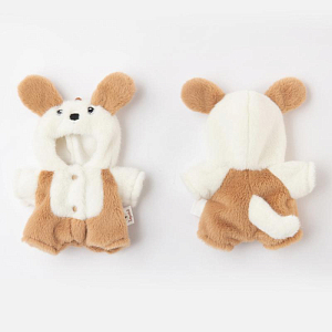 Медведь Lina TeddyTales, в костюмчике Щенка, молочный, брелок, XS, 15 см